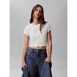 Calvin Klein Kadın Normal Kalıp Logo Baskılı Yuvarlak Yakalı Pamuklu Kısa Kollu Crop Krem T-Shirt LV047G828G-4C8 - Ekru