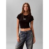 Calvin Klein Kadın Normal Kalıp Logo Baskılı Yuvarlak Yakalı Pamuklu Kısa Kollu Crop Siyah T-Shirt LV047G828G-UB1 - XS