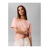 Calvin Klein Kadın Normal Kalıp Pamuklu Yuvarlak Yakalı CK Logo Baskılı Kısa Kollu Pembe T-Shirt