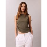Calvin Klein Kadın Normal Kalıp Sıfır Yaka Kolsuz Fitilli Haki T-Shirt LV047G290G-LDY