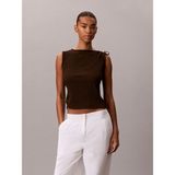 Calvin Klein Kadın Normal Kalıp Sıfır Yaka Kolsuz Fitilli Kahverengi T-Shirt LV047G290G-TO2