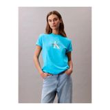 Calvin Klein Kadın Normal Kalıp Yuvarlak Yakalı %100 Pamuk CK Logo Baskılı Kısa Kollu Mavi T-Shirt LV047B865G-XF7