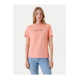Calvin Klein Kadın Normal Kalıp Yuvarlak Yakalı %100 Pamuk Logo Desenli Kısa Kollu Turuncu T-Shirt