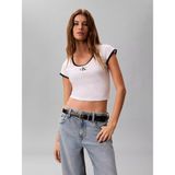 Calvin Klein Kadın Normal Kalıp Yuvarlak Yakalı Logo Detaylı Kısa Kollu Crop Beyaz T-Shirt LV047G220G-YAF