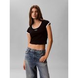 Calvin Klein Kadın Normal Kalıp Yuvarlak Yakalı Logo Detaylı Kısa Kollu Crop Siyah T-Shirt LV047G220G-UB1
