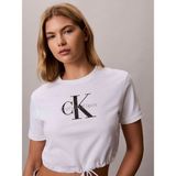 Calvin Klein Kadın Rahat Kesim Esnek Pamuklu Örme Kumaşck Logo Detaylı Kısa Kollu Crop Beyaz T-Shirt LV047G288G-YAF