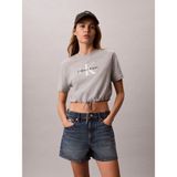 Calvin Klein Kadın Rahat Kesim Esnek Pamuklu Örme Kumaşck Logo Detaylı Kısa Kollu Crop Gri T-Shirt LV047G288G-P79 - XS