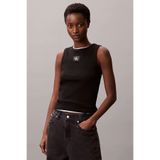 Calvin Klein Kadın Regular Fit Fitilli Dokuma Etiketli T-Shirt - Siyah