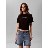 Calvin Klein Kadın Regular Fit Yuvarlak Yakalı Logo Baskılı Kısa Kollu Crop Siyah T-Shirt LV044G801G-UB1