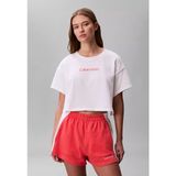 Calvin Klein Kadın Regular Fit Yuvarlak Yakalı Pamuklu Logo Detaylı Kısa Kollu Crop Beyaz T-Shirt LV00Q61201-100