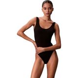 Calvin Klein Kadın Scoop Back One Piece Lv00q61205 Mayo (Tekli Paket), Siyah (20242 Icon Cotton Emblem W Black), XS