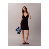 Calvin Klein Kadın SL Woven Label Baby Rib Örgü Mini Elbise