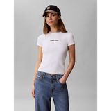Calvin Klein Kadın Slim Fit Yuvarlak Yakalı Logo Detaylı Kısa Kollu Beyaz T-Shirt LV047G816G-YAF - XS