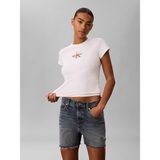 Calvin Klein Kadın Slim Fit Yuvarlak Yakalı Pamuklu Ck Logo Baskılı Kısa Kollu Beyaz T-Shirt LV047G832G-YAF - XL