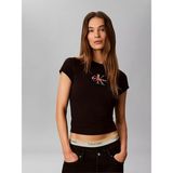 Calvin Klein Kadın Slim Fit Yuvarlak Yakalı Pamuklu Ck Logo Baskılı Kısa Kollu Siyah T-Shirt LV047G832G-UB1 - XS