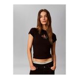 Calvin Klein Kadın Slim Fit Yuvarlak Yakalı Pamuklu CK Logo Baskılı Kısa Kollu Siyah T-Shirt