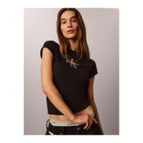 Calvin Klein Kadın Slim Fit Yuvarlak Yakalı Pamuklu CK Logo Baskılı Kısa Kollu Siyah T-Shirt
