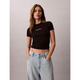 Calvin Klein Kadın Ss Contour Rib Logo Detaylı Ringer T-Shirt,Siyah L
