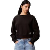 Calvin Klein Kadın Sweatshirt Rozet Logo Kırpılmış, Siyah, M