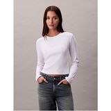 Calvin Klein Kadın Uzun Kollu Pamuklu Beyaz T-Shirt LV047A803G-YAA Bisiklet Yaka Casual Tarz XL