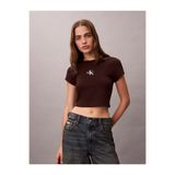 Calvin Klein Kadın Yuvarlak Yaka Kısa Kollu Kısa Mor T-Shirt