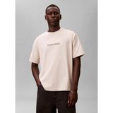 Calvin Klein Krem Erkek Logo Baskılı T-Shirt LV040HM2282JX_SS Rlxd Standard Logo - Beyaz - XL