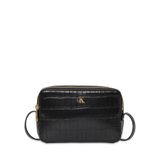 Calvin Klein Kroko Desenli Metal Amblemli Kamera Omuz Çanta, Tek Ebat, LV04F3285G, BLACK/ANTIQUE LIGHT GOLD, Kadın