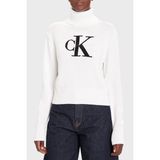 Calvin Klein Logolu Pamuklu Relaxed Fit Balıkçı Yaka Kazak LV047D354GYAA Bayan Kazak LV047D354G Yaa - Beyaz
