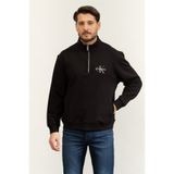 Calvin Klein LS Eu 350Terry Micro Monologo Qt Erkek Fermuarlı Sweatshirt Siyah