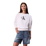 Calvin Klein LS MNLG FRNCH TRRY R Kadın Sweatshirt, Beyaz, L