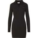 Calvin Klein Ls Monologo Rib Polo Mini Siyah Kadın Elbise
