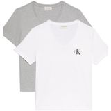 Calvin Klein MONOLOGO VNK 2PACK TEE Kadın T-shirt, Heroic Grey Heather/Brilliant Whi, M