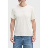 Calvin Klein Pamuk ve Keten Karışımlı Regular Fit Bisiklet Yaka T Shirt KM0KM01138ADA Erkek T Shirt KM0KM01138 Ada - Krem