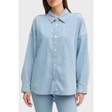 Calvin Klein Pamuk ve Keten Karışımlı Regular Fit Uzun Kollu Kot Gömlek LV047C709GX1O Bayan Gömlek LV047C709G X1O - S - Indigo