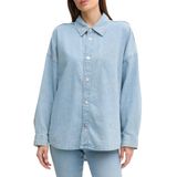 Calvin Klein Pamuk ve Keten Karışımlı Regular Fit Uzun Kollu Kot Gömlek LV047C709GX1O Bayan GÖMLEK LV047C709G X1O