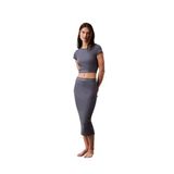 Calvin Klein RIB CROP TEE Crop T-Shirt, L, LV00QS7349, Mavi, Kadın