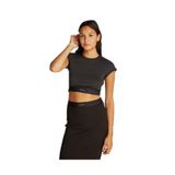 Calvin Klein RIB CROP TEE T-Shirt, L, LV00QS7349, Siyah, Kadın