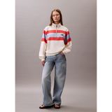 Calvin Klein Rugby Jersey 1/4 Zıp Strıpe Top, Whıte, Xs