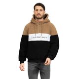 Calvin Klein Sherpa Blocking Erkek Kapüşonlu Sweatshirt, Siyah, L Beden