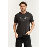 Calvin Klein SS 20S LN Calvin Graphic Tee Erkek Bisiklet Yaka T-Shirt Gri