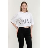Calvin Klein Ss Cropped Graphic Kadın Bisiklet Yaka T-Shirt Beyaz