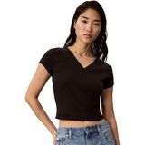 Calvin Klein SS HERITAGE LABEL VNECK TEE Kadın Shirt Black L