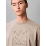 Calvin Klein Ss Rlxd Premium Interlock Emblem T-Shirt, S, LV04LE200G2GB, Krem, Erkek