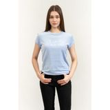 Calvin Klein SS Velour Logo Tee Bisiklet Yaka T-Shirt, M, LV047E222GHYD, Mavi, Kadın