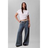 Calvin Klein Ss Woven Label Oversized Tee Kadın Bisiklet Yaka T-Shirt Beyaz