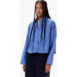 Calvin Klein Stripe Boxy Cropped Kadın Mavi Gömlek - XNS-Mavi - 2XS