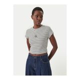 Calvin Klein Striped Monologo Bab Kadın Bisiklet Yaka T-Shirt Siyah