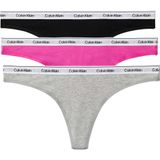 Calvin Klein THONG 3Pk Kadın Tanga, Black/Grey Heather/Stunning Orchid, XS
