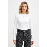 Calvin Klein Uzun Kollu Dokuma Etiketli 2x2 Fitilli Bisiklet Yaka Kadın Beyaz Bluz LV047E205G-YAA