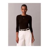 Calvin Klein Uzun Kollu Dokuma Etiketli 2x2 Fitilli Bisiklet Yaka Kadın Siyah Bluz LV047E205G-UB1